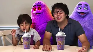 Ryan's World and Kaji Dad Try Grimace Shake Challenge in Real Life!