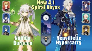 New 4.1 Spiral Abyss | C2 Nahida Burgeon & C0 Neuvillette Hypercarry | Floor 12 9 Stars | Genshin