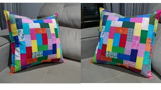 Capa almofada,  técnica em Patchwork aproveitamento retalhos ❤️ passo a passo.