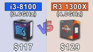 Intel Core i3 8100 (3.6GHz) vs RYZEN 3 1300X OC (4.0GHz)  ||  14 Games Benchmark