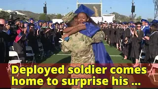 Deployed soldier comes home to surprise his wife at her graduation
