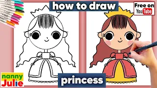 How to draw kawaii princess for kids | How to draw a girl | Nanny Julie