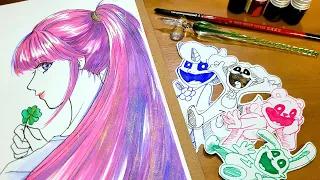 試用玻璃筆＆亮粉墨水畫馬尾少女與SmilingCritters效果如何｜Glass Pen