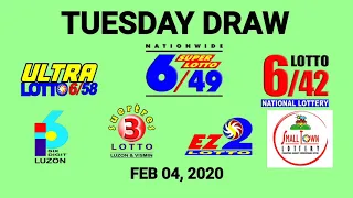 Lotto Result Feb 4 2020 (EZ2, SWERTRES, 6D, 6/42, 6/49, 6/58, SLT)