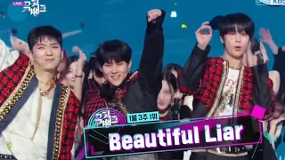 MONSTA X "Beautiful Liar" 1st Win on Music Bank (with MC Minji Chaemin) 뮤직뱅크 인터뷰 민지 이채민