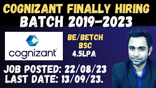 🔴Cognizant Finally Started Hiring | BE/BTech/BSC | Batch 2019-2023 | Last Date-15 Sep 2023