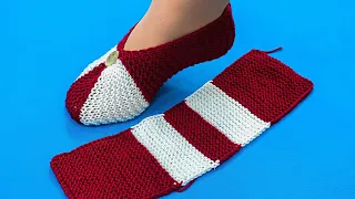 Simple slippers on 2 knitting needles with a detailed tutorial!