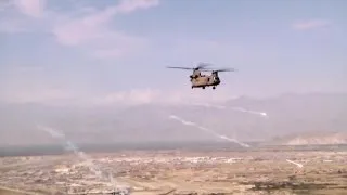 CH-47F Chinook Helicopter Cockpit View / Dropping Flare