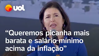 Tebet defende o salário mínimo acima da inflação e 'picanha mais barata' em evento com Lula no MS