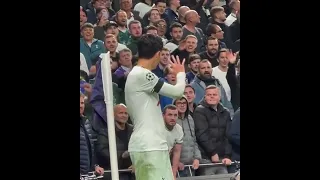 Son waving to fans. Tottenham Vs Frankfurt Champions League