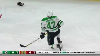 Knee-on-knee collision between Alex Radulov and Riley Stillman