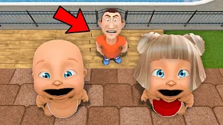 Baby & Girlfriend Escape Evil Daddy on ROOF!