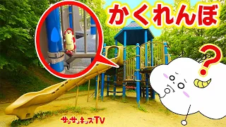 【かくれんぼ】隠れたサンサンをさがせ！滑り台がたくさんある公園やボールプールで最後までバレずに残れるかな？子供向け知育教育★サンサンキッズTV★