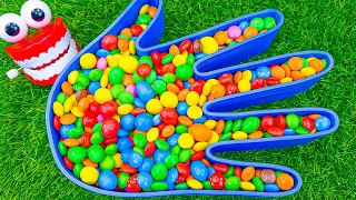 Satisfying ASMR | New Bathtub Hand Full of Rainbow Candy with Soccer Grid Balls & Slime Skittles