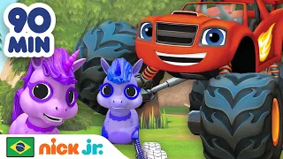 Blaze e os Monster Machines | 90 MINUTOS de Corridas e Resgates de Animais do Blaze! | Nick Jr.