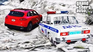 ЗИМНЯЯ ПОГОНЯ В GTA 5 - УГОНЯЮ НА PORSCHE CAYENNE ПО ГОРАМ! УШЕЛ ОТ КОПОВ НА ПОРШЕ! ⚡ГАРВИН