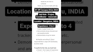 EY Off Campus Drive 2023 | Bengluru | Freshersjobfind #viral #shorts #short #job #ey #banglore