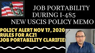 Policy Alert - Job Portability AC21 during I-485 - November 17th 2020