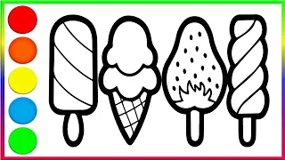 ice cream Drawing, Painting and Coloring for Kids & Toddlers_How to draw ice cream for kids