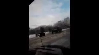 Russian Army moving in the central street of Lugansk Ukraine.