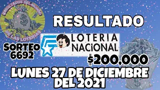 RESULTADO LOTERÍA NACIONAL SORTEO #6692 DEL LUNES 27 DE DICIEMBRE DEL 2021 /LOTERÍA DE ECUADOR/