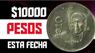 Moneda $10 pesos HIDALGO 1989 Te digo que fecha vale $10000 pesos