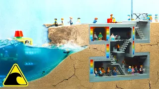 Lego Underground Base Flood Disaster -Tsunami Dam Breach Experiment -Wave Machine VS Doomsday Bunker