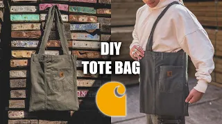 DIY TOTE BAG - Beginner Tutorial (Carhartt Rework)