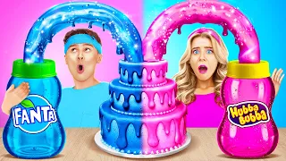 DESAFIO: 100 CAMADAS DE COMIDA 🌈Rosa vs Preto 😱 Dicas Para Garrafas de Gelatina, por 123 GO! TRENDS