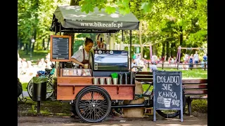 Bike cafe Gliwice. Вело-кафе в парке Гливице. Mobilne kawiarnie rowerowe