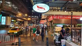 Bangkok Night Street View | Walking from Nana to Asok BTS Station on Sukhumvit Road [4K 60fps]