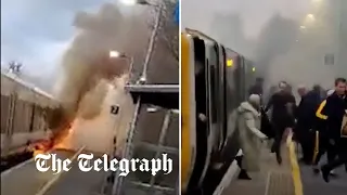 Dramatic moment Southeastern train bursts into flames