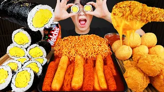 ASMR MUKBANG | RICE CAKE Tteokbokki, Fire Noodles, fried chicken, gimbap recipe ! eating