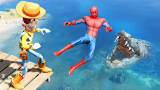GTA 5 Water Ragdolls Spiderman vs Toy Story Woody Jumps/Fails (Euphoria Physics Funny Moments)