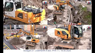 Stuttgart 21: LIEBHERR A 920 mit Greifer / w. Clamshell, PFA 1.1, Tunnel Nordkopf, 18.06.2020.