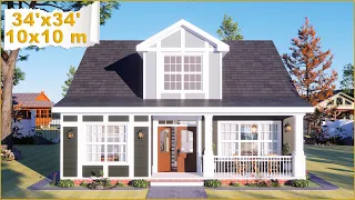 Stunning 34'x34' Cottage House: Free Floor Plan | 2-Bedroom + Office