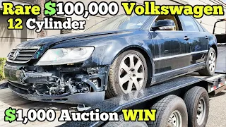 I Bought a Totaled Volkswagen Phaeton W12 at Auction for $1,000! Then a Forklift SMASHED Into It!