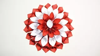 Big Flower Red and White for Wedding Decoration Paper Origami Tutorial DIY