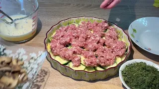 Zucchinikuchen mit Hackfleisch, ohne Mehl / Кабачковый пирог, без муки