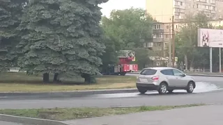 Russian fire truck ladder al-50 siren wail responding