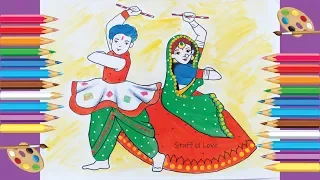 How to draw Easy NAVRATRI Special Dandiya dance drawing for beginners