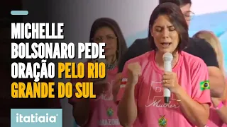MICHELLE BOLSONARO PEDE ORAÇÃO PELO RIO GRANDE DO SUL DURANTE EVENTO DO PL MULHER