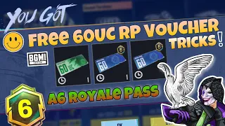 😍 FREE 60UC RP VOUCHER || BGMI A6 ROYALE PASS || HOW TO GET FREE 60UC / 30UC RP VOUCHER IN BGMI