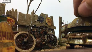 Rusty Ranch Diorama - 1904 Harley Davidson & 49'Ford