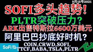 SOFI多头趋势! PLTR突破压力? ARK出售特斯拉6600万美元 阿里巴巴抄底好时机? COIN,CRWD,SOFI,TTCF,BABA,PLTR