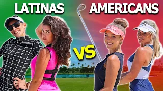 AMERICANS Vs. LATINAS | CRAZY 2v2 Match | Who Will WIN?? | Palm Beach Par 3 Golf Course!