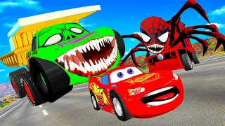 Lightning McQueen and FRIENDS vs SPIDERMAN ChooChoo Charles ZOMBIE BALAZ Pixar cars in  BeamNG.drive