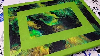 #27 - Captivating 3D Green Abstract Art w/ Embellished Border | Dutch Pour | Acrylic Pouring