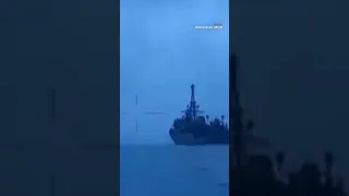 Russian ship appears to get hit by unmanned surface vessel in drone video