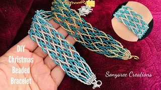 DIY Christmas Bracelet || Christmas Gift Idea || How to make netted Beaded Bracelet